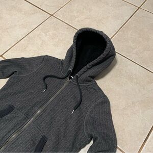 LL Bean Sherpa Lined Hoodie Jacket Womens S Herringbone Pattern Grey  black